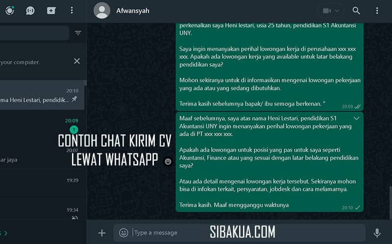 contoh chat kirim cv lewat wa